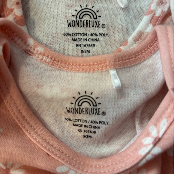 Tahari & Wonderluxe Pink Floral 4 pc Bodysuits Onsie Set Lot 0-3 mo Muslin NWOT - Picture 5 of 15